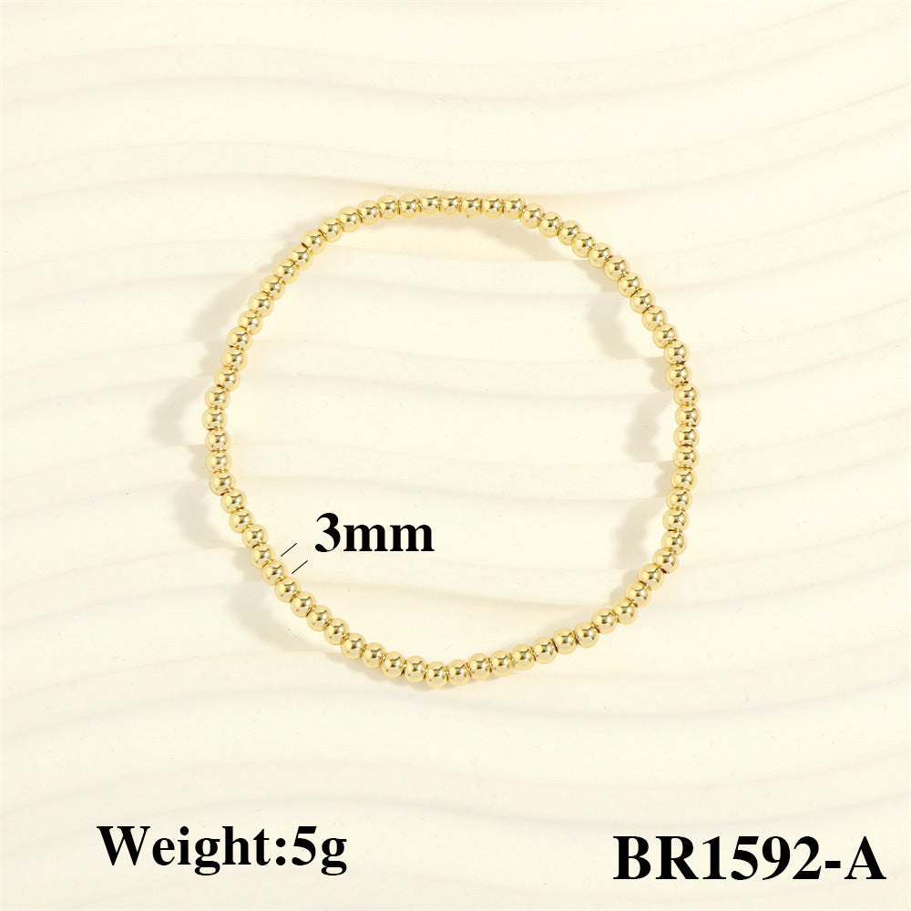 Wholesale Fashionable Color-Retaining Design Hand-Woven Copper Plated 18K Gold Bead Elastic Bracelet